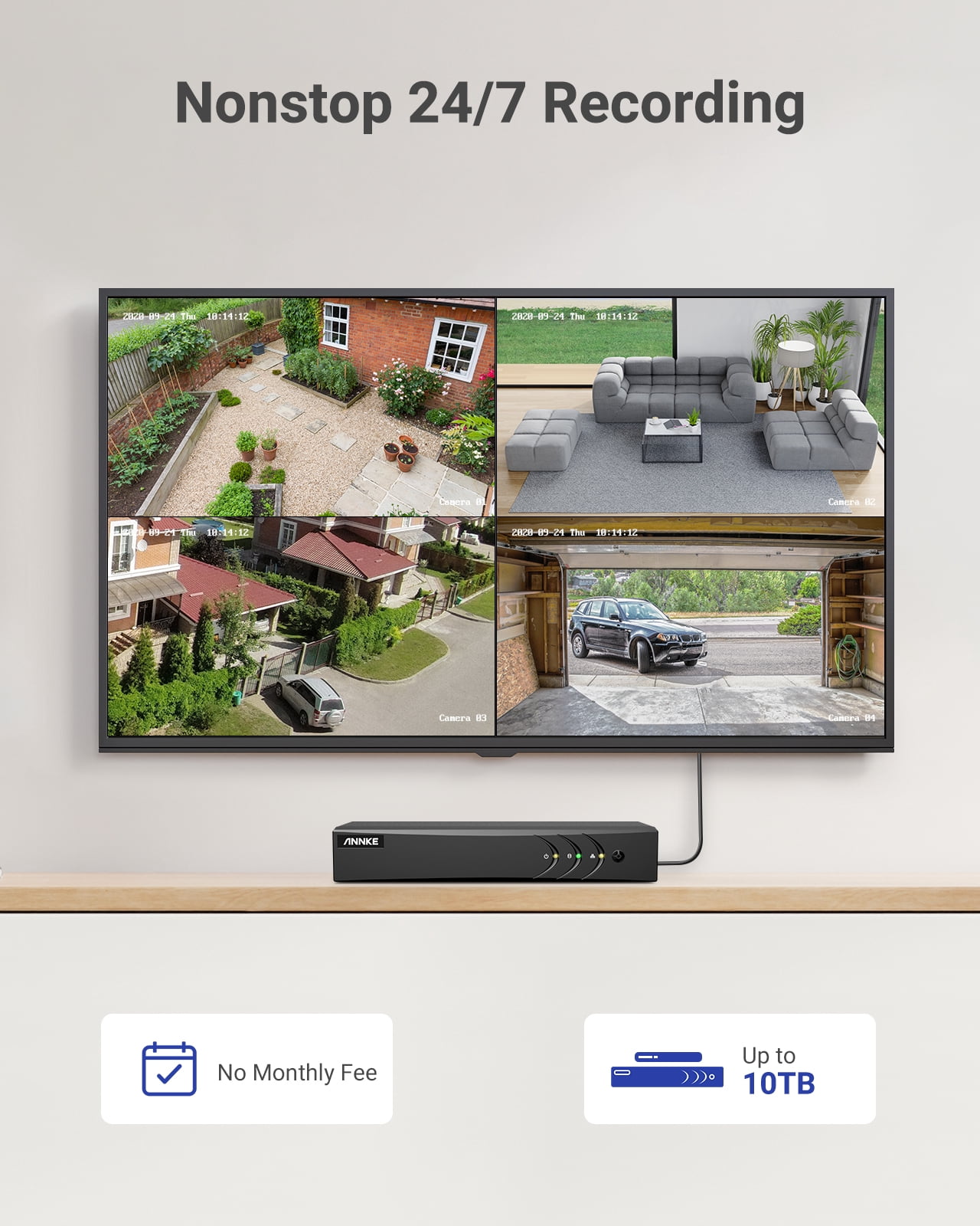 ANNKE H.265+ 8CH Home Security Camera System with Human/Vehicle Detection, 5-in-1 AI DVR Recorder and 4 x 1080P CCTV Indoor & Outdoor Turret Cameras, 100 ft Night Vision, Email Alert, No Hard Drive
