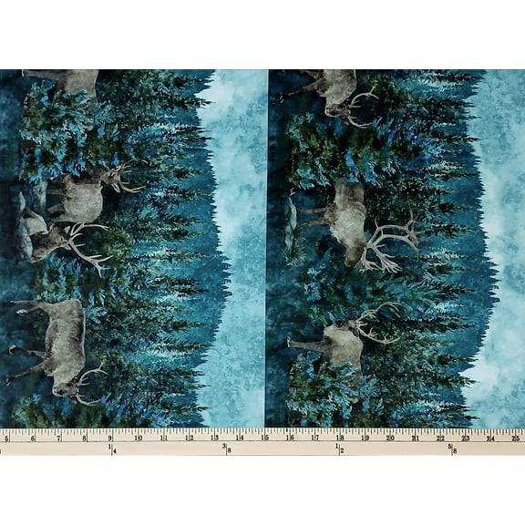 Cotton Stonehenge Migration Moose Forest Woods Border Stripes Trees Rocks Watercolor Look Northcott Cotton Fabric Print by the Yard (DP27151-68)