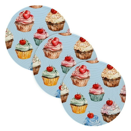 

3 Placemat Pan Bowl Mat Teacup Mat 15x15x24 Inch Tray Mat Kitchen Pot Mat Hot Pot Mat Teapot Mat Table Protective Mat Blue Cupcake