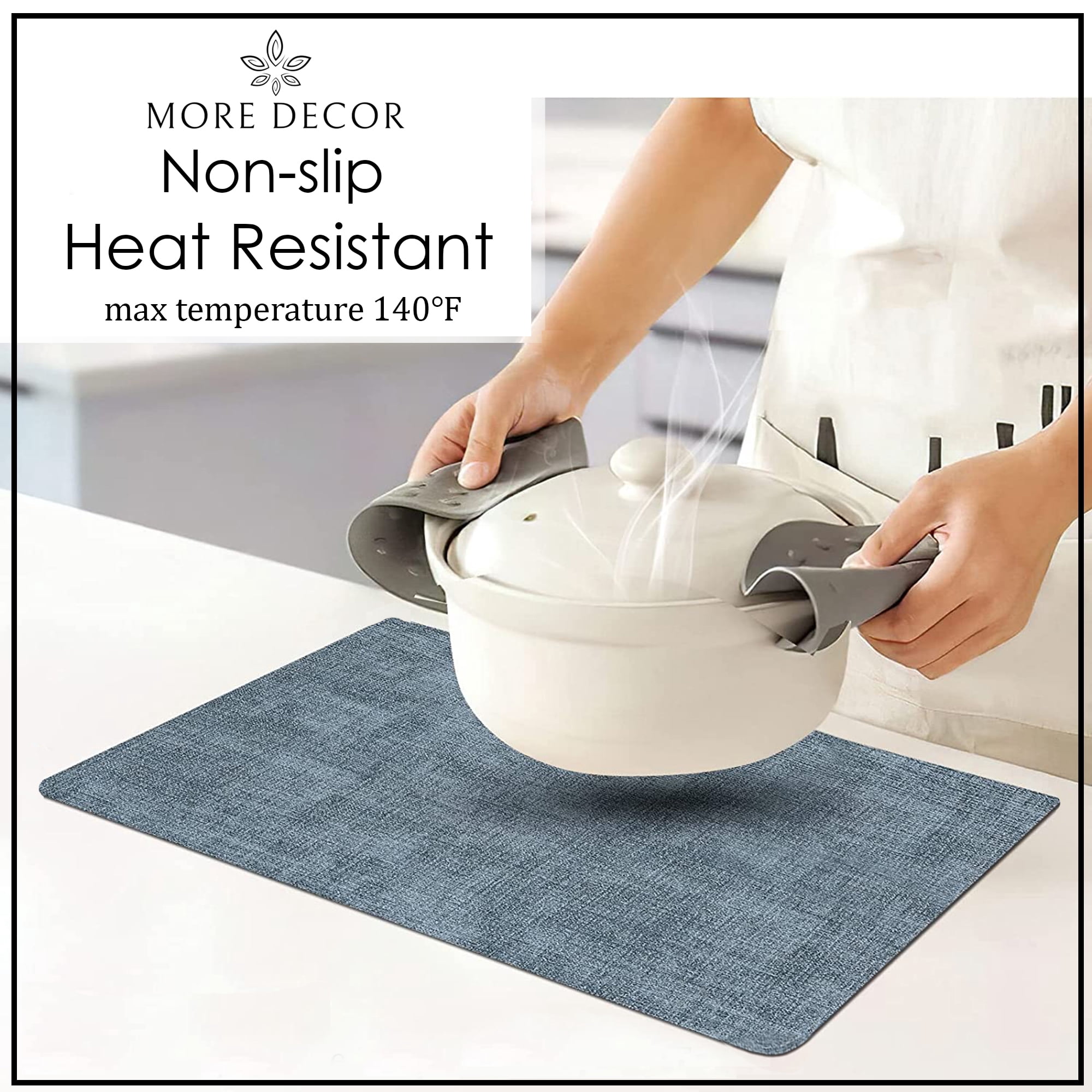 More Décor Faux Leather Placemats for Dining and Kitchen Table - Stain and Heat Resistant, Non Slip, Wipeable, Washable - Set of 4 - Blue