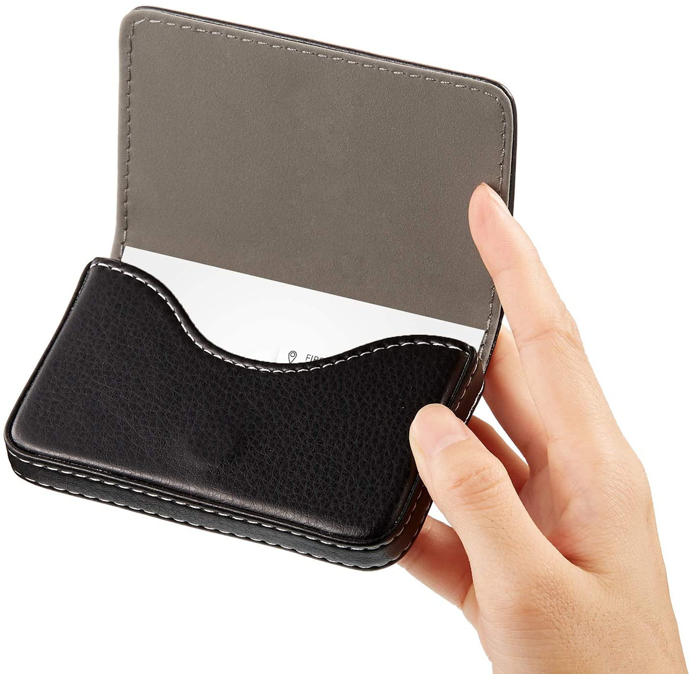 Wallet PU Leather Case Pocket Name With Magnetic 2 Pieces Business Card Holder