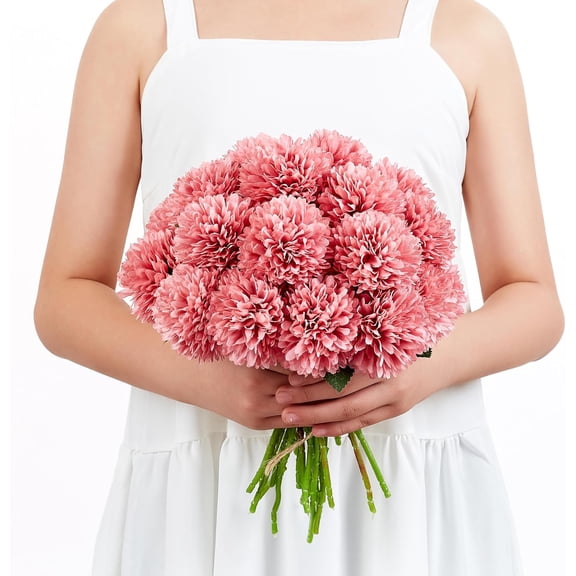 12 Pcs Artificial Chrysanthemums Flowers Ball Flower Fake Mums Silk for Wedding Home Kitchen Decoration Floral Arrangement