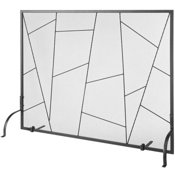 SKYSHALO Single Panel Fireplace Screen, Durable Iron Mesh, 35.6"L x28.4"H Spark Protection, Easy Setup, Standalone Fire Guard for Living Space Aesthetic