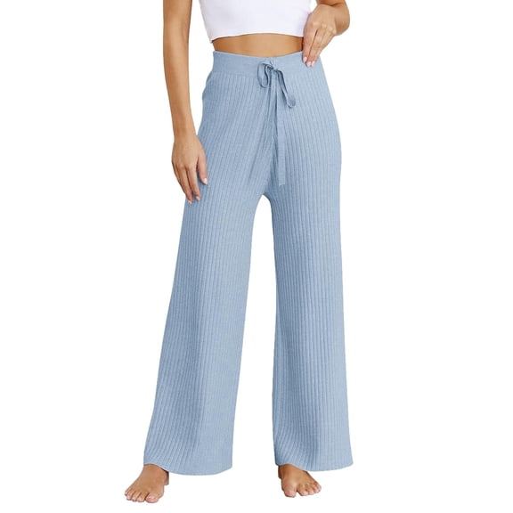 Women's Pants Fashion Casual Pants For Women Rib Knit Wide Leg Elastic Waist Casual Flowy Sweater