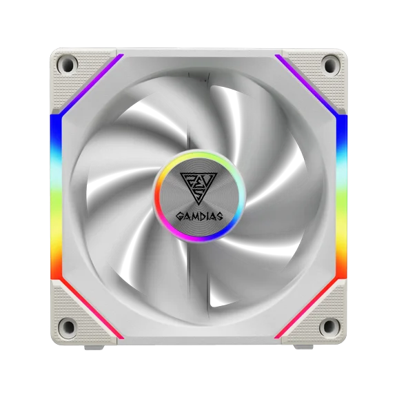 GAMDIAS AEOLUS P2-1201 WH ARGB Case Fan 120mm x1 & Reverse Blade x1,Hassle-Free Cable Management 2400 RPM PWM RGB - White