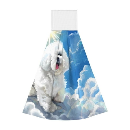 

Wukai Cute Cloud Bichon Frise Print Kitchen Towels Quick Dry Washcloths Coral Velvet Dishtowels Multipurpose Reusable Cloths Soft Tea Absorbent Cleaning Cloths