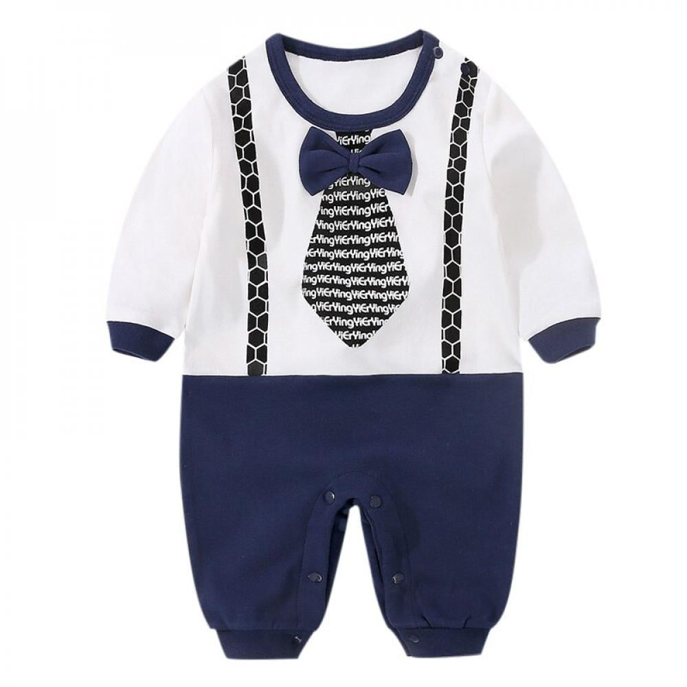 Baby Bowknot Stripe Short Sleeve Jumpsuit Kids Boys Gentleman Star Romper 