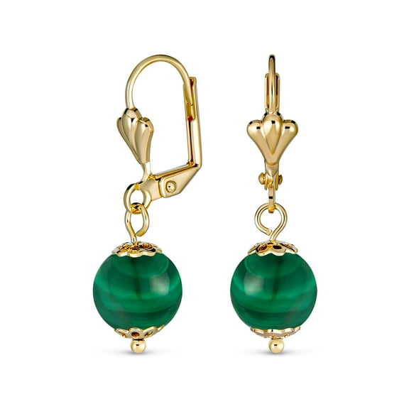 Bling Jewelry Womens Classic Round Brown Goldstone Drop Ball Earrings 18K Gold Plated 8MM