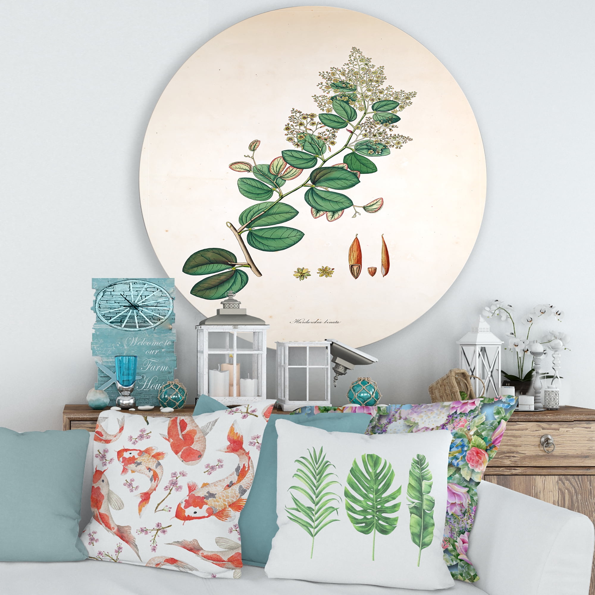 Designart 'Ancient Botanicals XIII' Farmhouse Circle Metal Wall Art 36x36 - Disc of 36