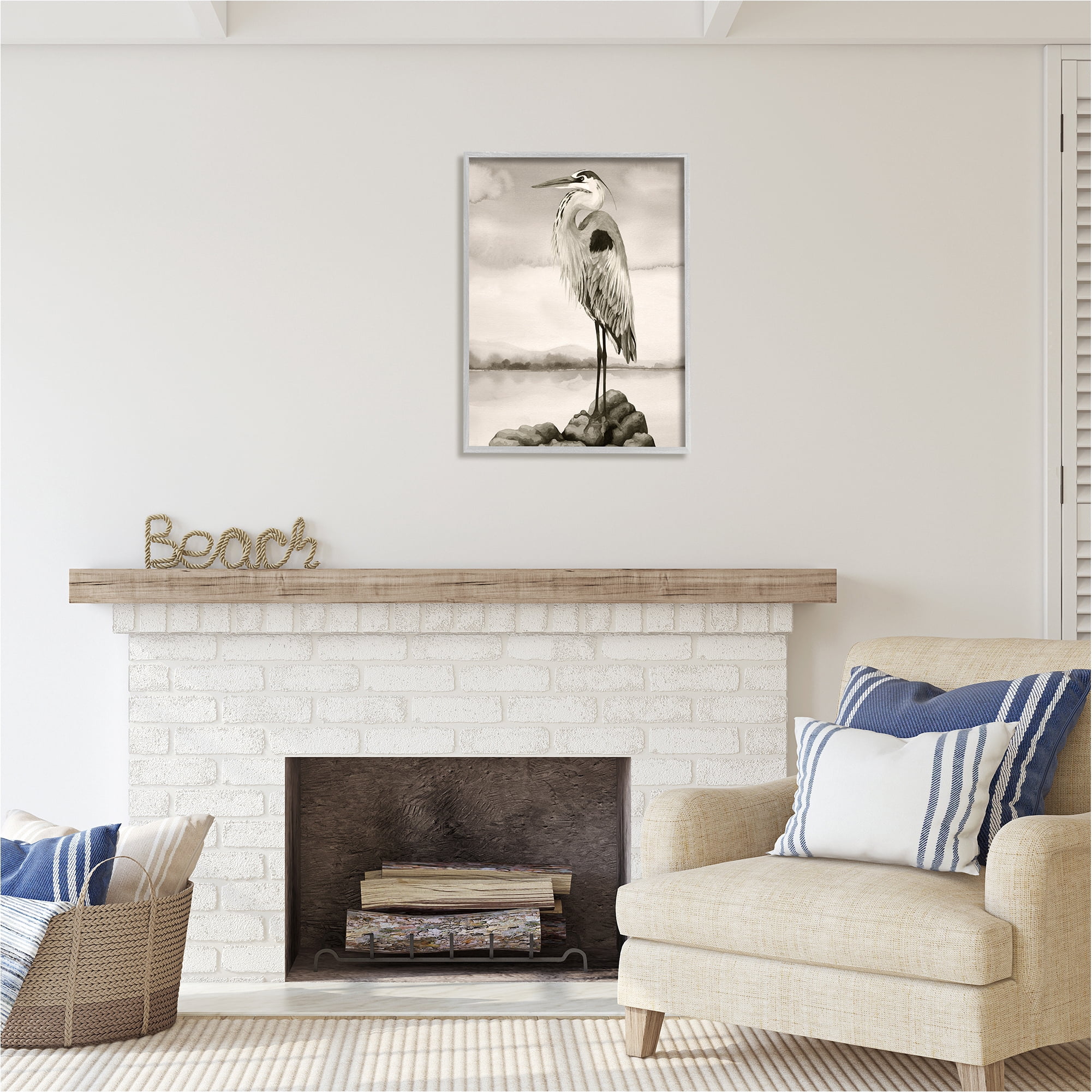 Stupell Industries Grey Heron Perched Animals & Insects Painting Gray Framed Art Print Wall Art, 24 x 30