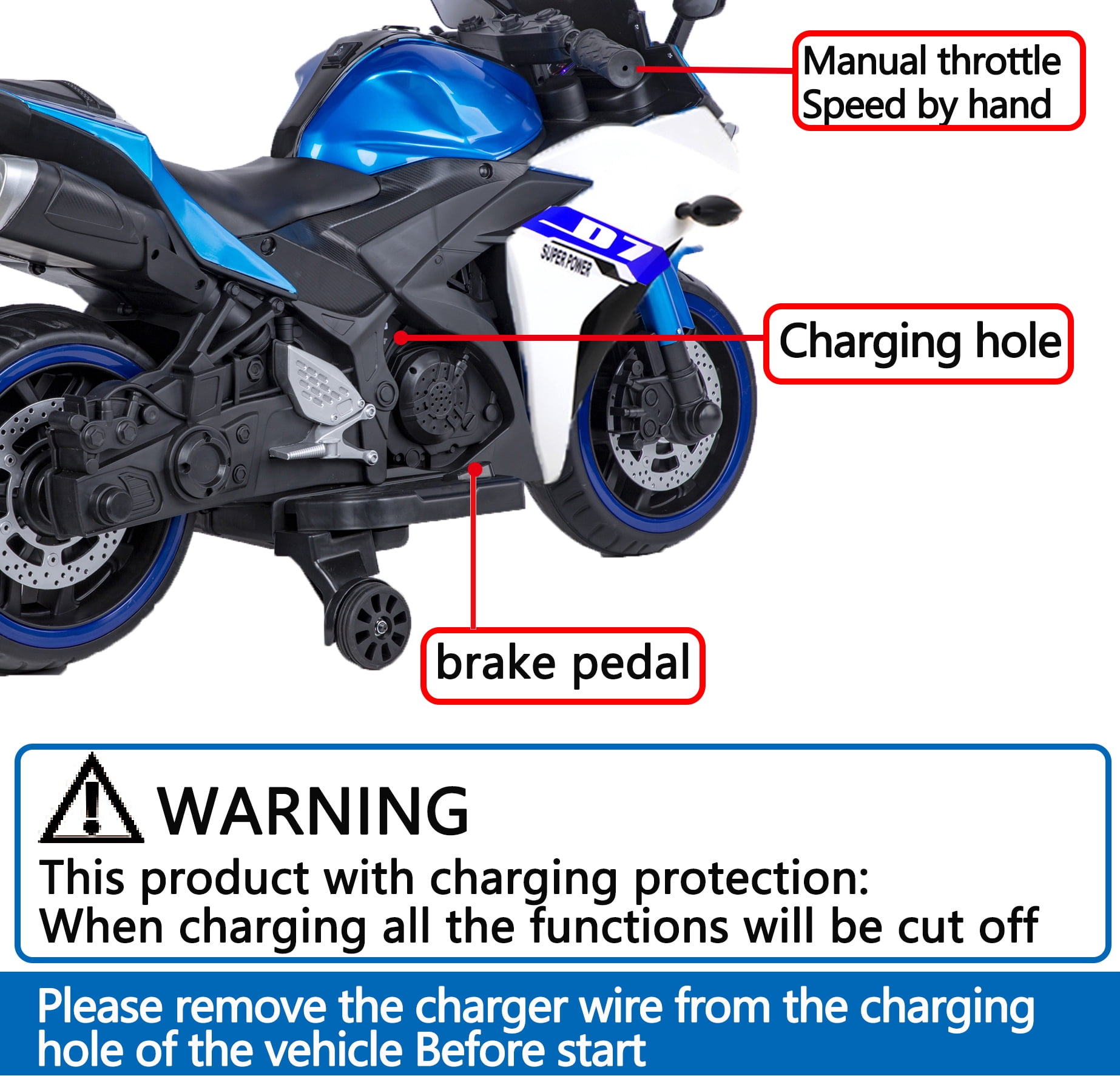 Kids Electric Motorcycle ,Tamco  Ride-On Toys  For 3-6 Years Boys Girls with Training Wheels,manual throttle drive by hand,Lighting wheels