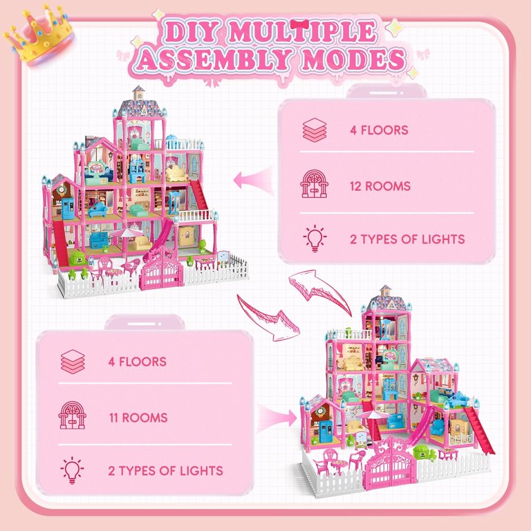 EXERCISE N PLAY Dream Princess Dollhouse, 12 Rooms, Pink