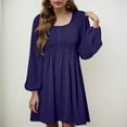 thumbnail image 2 of GEWSEY Womens 2025 Casual Dress Smocked Crewneck Button Up Long Sleeve Empire Waist A-Line Mini Dress Navy, 2XL, 2 of 5