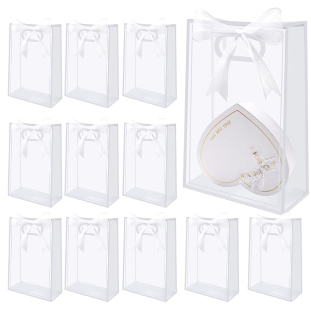 Bolsas de regalo Sel de plástico transparente natural, 12 unidades, 18 x 26 x 8 cm, con cinta