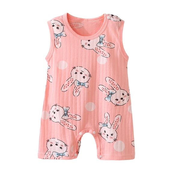 Tranfacy Boys and Girls 0-24 Months Rompers Sleeveless Bodysuit All Over Print Snap Button Jumpsuit Crawling Wear