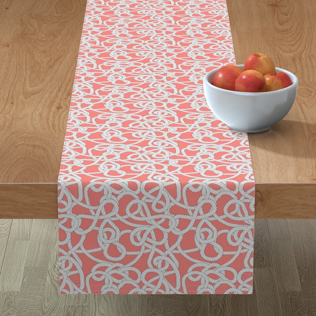 Table Runner Rope Coral Pink And White Nautical Preppy Sea Knot Cotton Sateen Walmartcom Walmartcom
