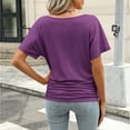 thumbnail image 5 of HCURIBAD Ruched Tops for Women, Women's Short Sleeve Shirts V Neck Blouse Ruched Business Casual Basic Tunic Tops S-2XL, Batwing Tops for Women Purple 2XL, 5 of 8