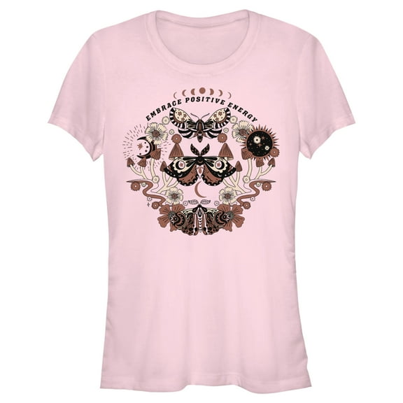 Junior's Lost Gods Positive Energy Moths Graphic Tee Light Pink Large