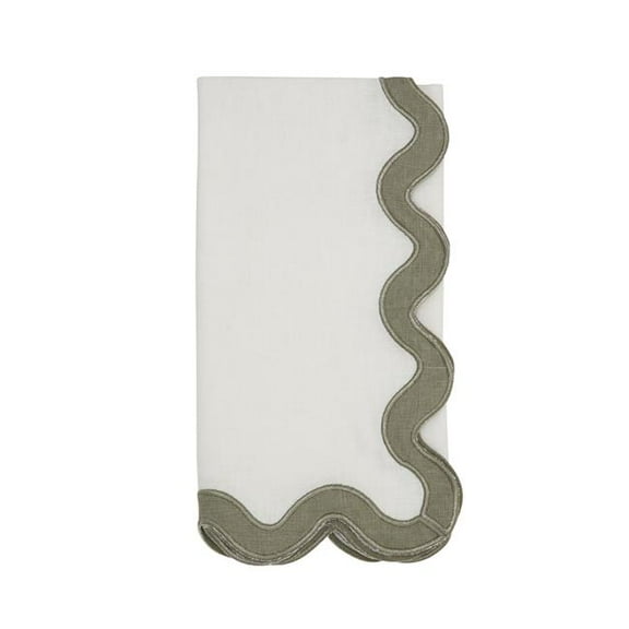 Saro Lifestyle 2412.OL20S 20 in. Square 100 Percentage Linen Soft Hue Scallop Napkin, Olive - Set of 4