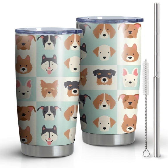 20 Oz Lovely Dog Breeds Coffee Tumbler Double Wall Insulated Stainless Steel Water Bottle | Metal Reusable Thermoses Flask with Cup Cap | Leak & Sweat Proof with Anti-Dust Lid