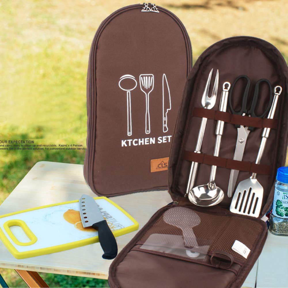 Xelparuc Camp Kitchen Utensil Organizer Travel Set Portable BBQ Camping Cookware Utensils Travel Kit Brown - image 3 of 5