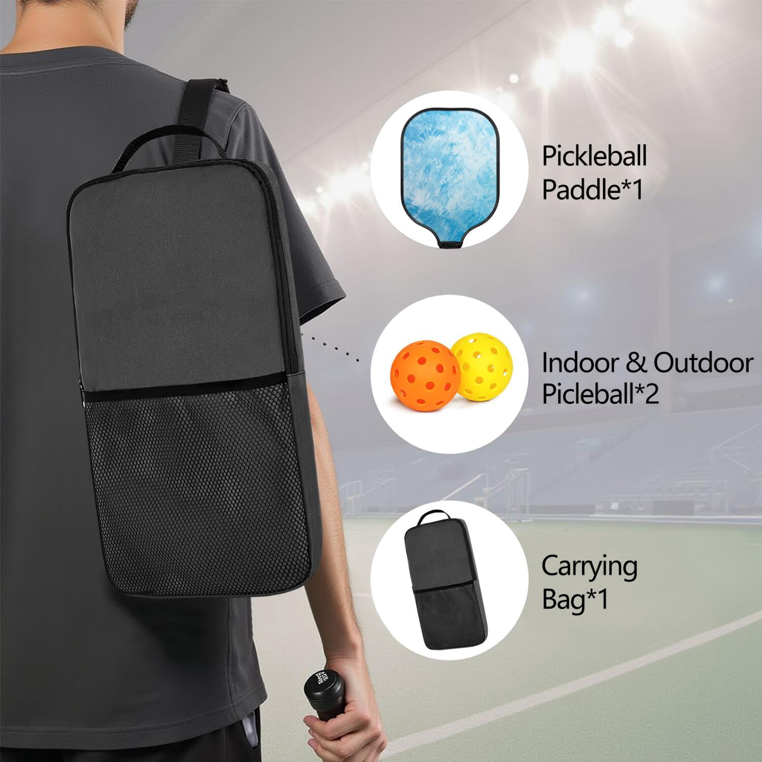 Pickleball Paddles Set Of 1, Fiberglass Surface, Ice Crystal Print, 1 Paddle, 2 Balls & Bag