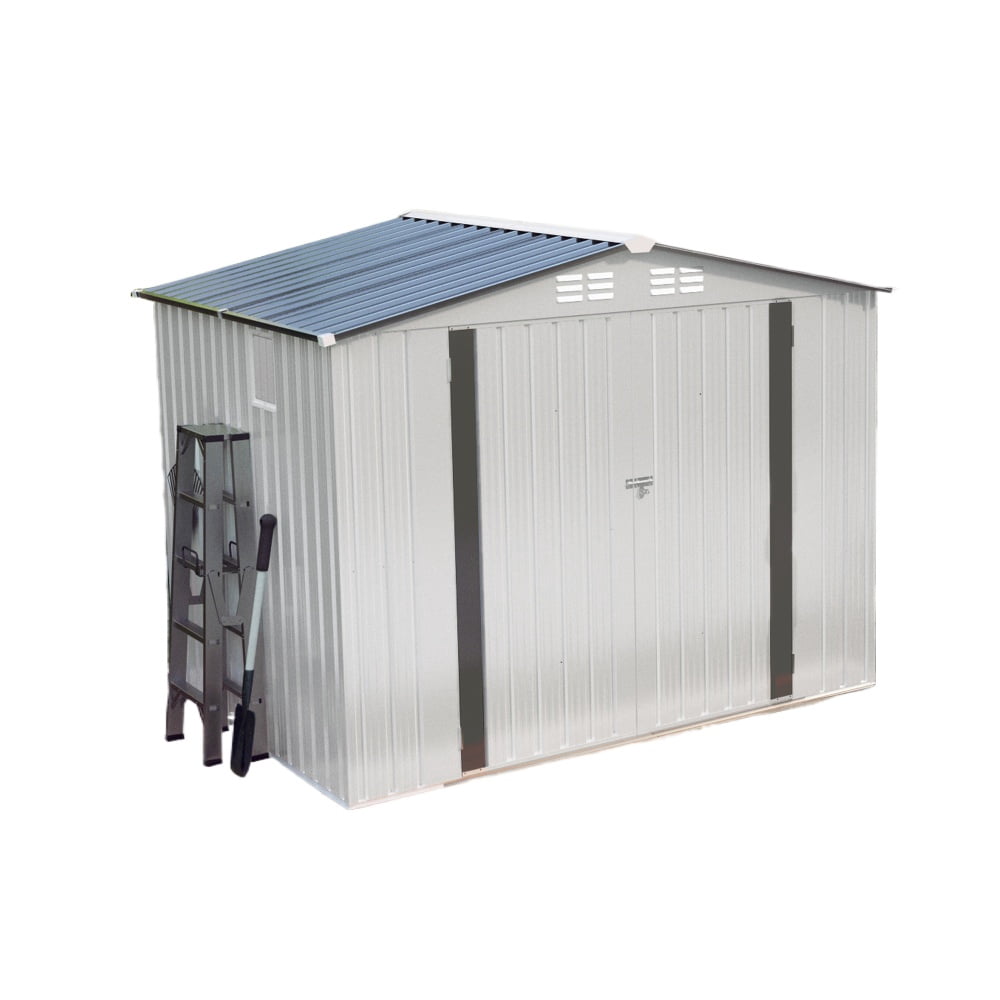 8x6 FT Metal Shed with Pitched Roof & Lockable Doors & Window, Waterproof Outdoor Storage for Garden Tools, Bikes & Sundries