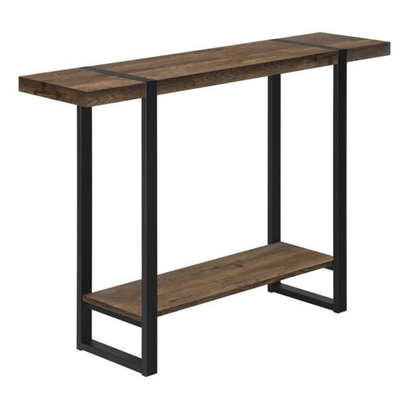 HomeRoots 489744 47 in. Brown & Black Wood & Metal Distressed Sled Console Table with Shelf