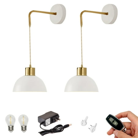 

Kiven Battery Operated Wall Lamp Modern Rechargeable Wall Sconces with Iron Lampshade E26 Socket Warm White Bulb Included(Set of 2)