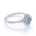 thumbnail image 3 of JeenMata 1 Carat Cushion Cut Created Aquamarine and Moissanite Halo Engagement Ring in 18k White Gold over Silver, 3 of 6