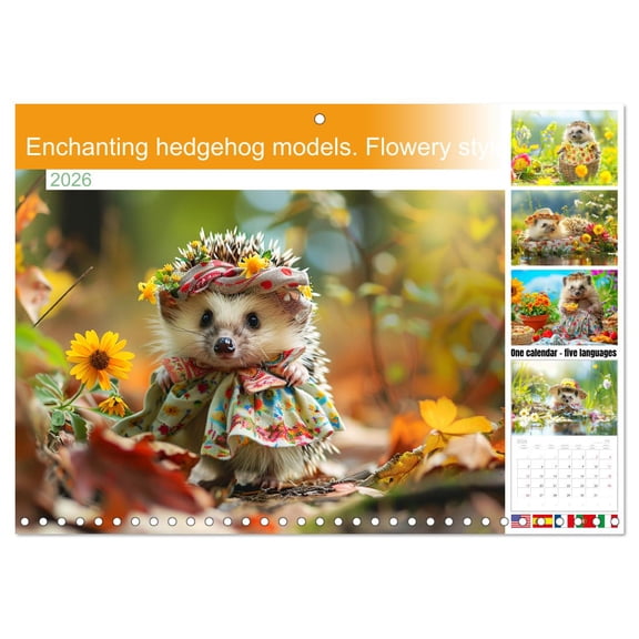 Enchanting hedgehog models. Flowery style in nature (Monthly Wall Calendar 2026 11.7 x 16.5 (open)), CALVENDO 14 Month Calendar