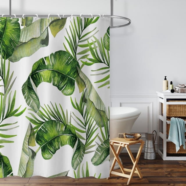 Feltree Rideau de Douche Imperméable 3D Jungle Tropicale Imprimé Botanique 70x78 Pouces avec Crochets