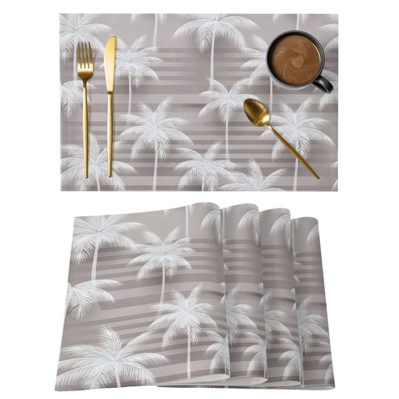 Coastal Tropical Tree Placemats Set of 2 Summer Palm Trees Botanical Place Mats Indoor Wipeable Table Mats Washable Cloth Dining Table Placemats for Kitchen Holiday Party Home Decor 13x19 Inch