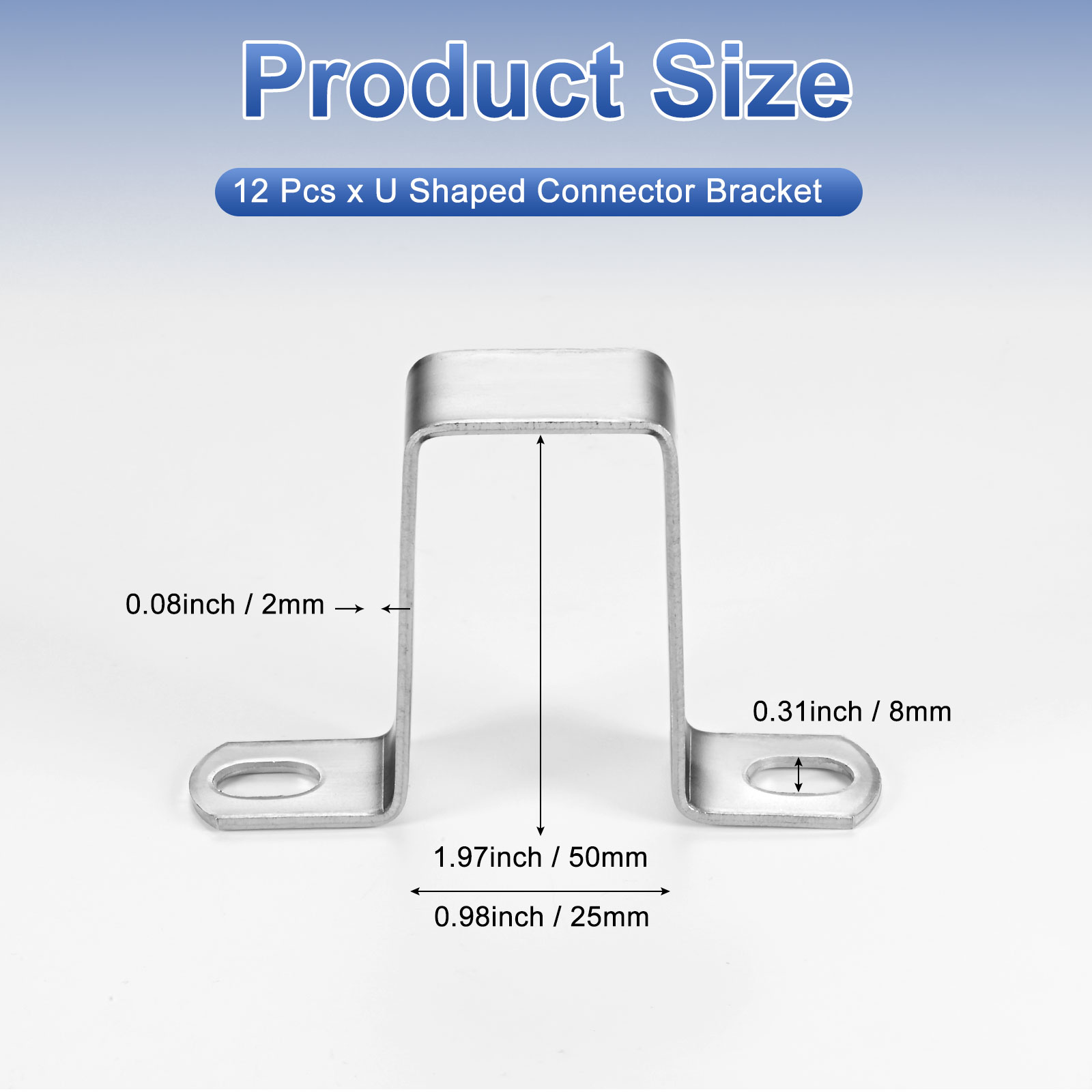 Uxcell 12-Pack U Shaped Connector Bracket, 25x50mm 304 Stainless Steel Square Pipe Clamp for Door Closed Bar Holder Strut Channel