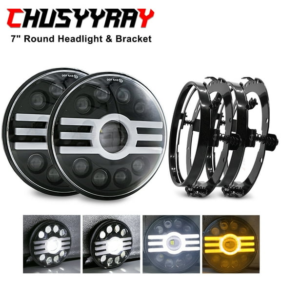 CHUSYYRAY Pair 7 Inch LED Headlight w/ Mounting Bracket for Jeep Liberty 2003-2007