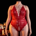 thumbnail image 2 of AESKEIA Plus Size Lingerie For Women V Neck Lace Bodysuit Teddy Non Binding Form Fitting Babydoll Chemise Sleepwear Red 4XL, 2 of 9