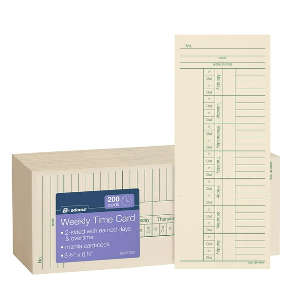 Time Cards Adams Weekly, tiempo extra, 2 caras, 9 x 21 cm, 200 unidades
