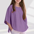 thumbnail image 3 of JTSRKL Girls 3/4 Sleeve Linen Shirts Lightweight Soft Cotton Summer Crewneck T-Shirts Kids Tops Trendy Oversized Solid Color Tunic Tees Blouse Purple 3-4 Years, 3 of 7