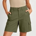 thumbnail image 2 of Womens Solid Color Bermuda Cargo Shorts Women Elastic High Waist Pockets Shorts Summer Casual Sport Green XL(XL), 2 of 9