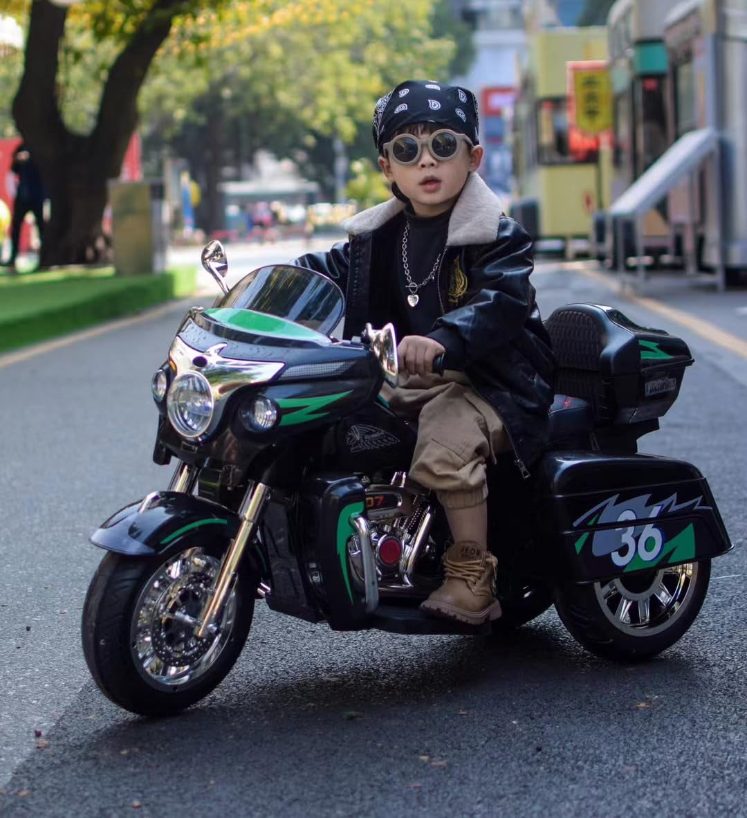 HTW12V Kids Electric Motorcycle w/LED Lights, Music, Storage Trunk & Soft PU Seat – Battery-Powered Ride-On Toy for Ages 3-6