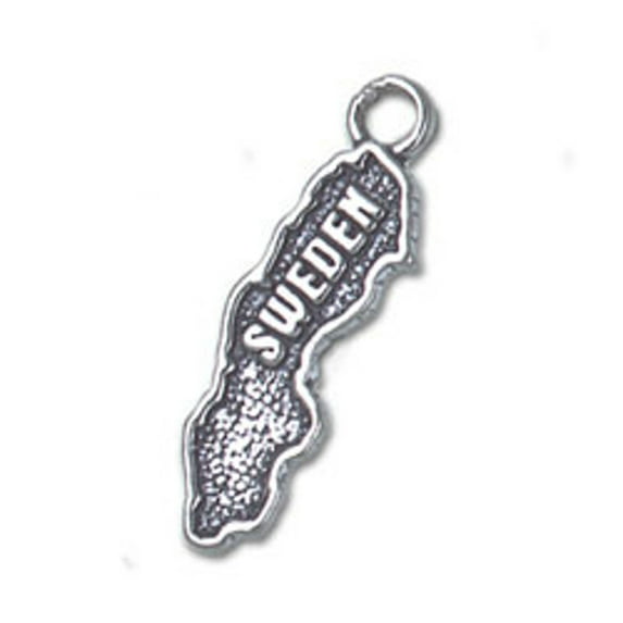 Sterling Silver 16" 1.2mm Box Chain Map Country Of Sweden Pendant Necklace