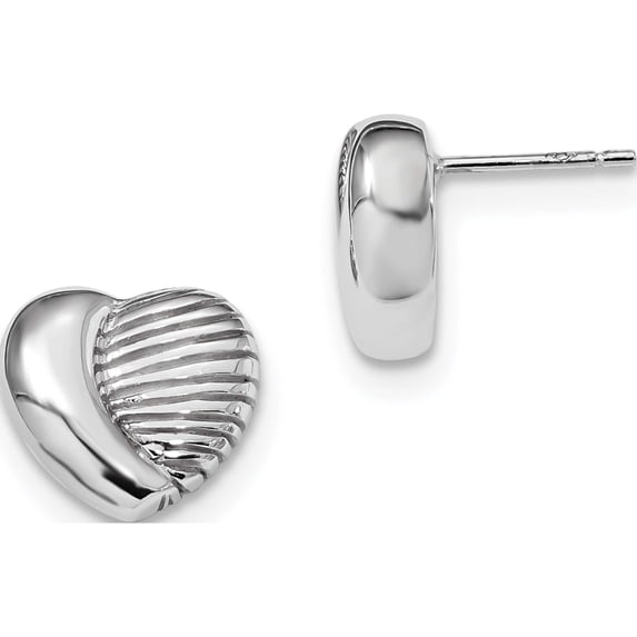 Sterling Silver Rhodium-Plated Heart Post Earrings (12.45 X 13.75) Made In Italy qe13069