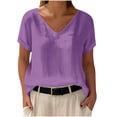 thumbnail image 5 of Avtoify Women's Top Linen Solid Color Decorative Button-Quarter Sleeve Round Neck Top/Shirt, 5 of 6