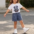 thumbnail image 5 of SGFCWSX Girls 2 Piece Outfits Summer Graphic Short Sleeve T Shirt Elastic Waist Denim Shorts Set for Kids White Size 6, 5 of 6