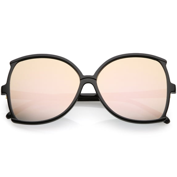 Women's Oversize Butterfly Sunglasses Slim Arms Colored Mirror Lens 61mm (Black / Pink Mirror)