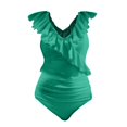 thumbnail image 4 of Baqcunre Women's Tummy Control Swimsuits Slimming Cute One Piece Bathing Suit Ruffle V Neck Swimwear, 1Pc One-Piece Swimwear Green1 L, 4 of 4