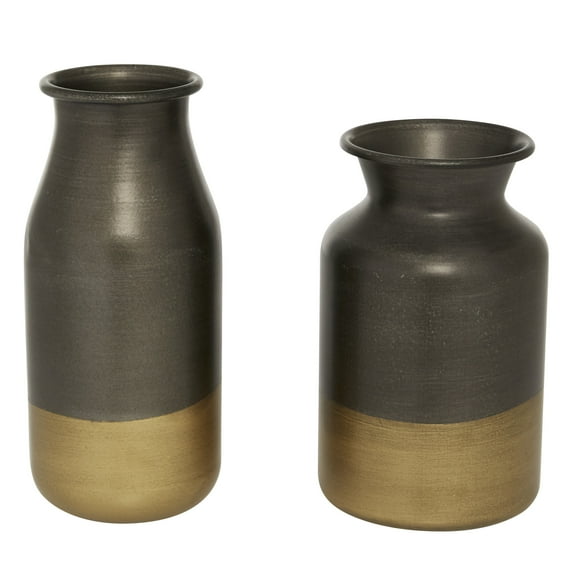 DecMode 9", 8"H Gold Metal Vase with Gold Accents, Set of 2