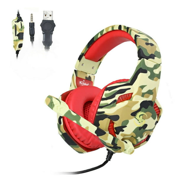 Auriculares con cable de 3,5 mm, consola de juegos para computadora, auriculares para juegos, auriculares con micrófono, camuflaje amarillo Methold EL5130-01B