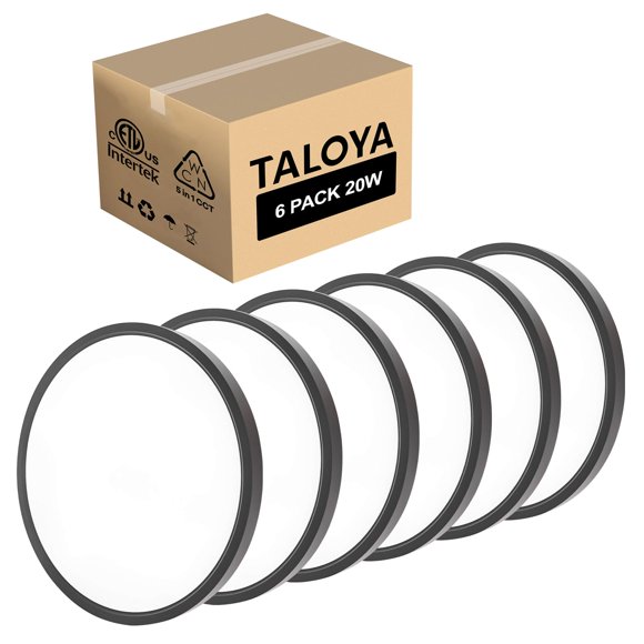 TALOYA Noir 6 Pack Plafonnier Led Encastré pour Cuisine Salon Garage Foyer, 3000K/3500K/4000K/5000K/6500K 5-en-1 CCT Sélectionnable, 12 Pouces