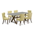 thumbnail image 2 of East West Furniture 7-Piece Dining Set-Limelight Linen Fabric Seat and Button Tufted Back Parson Dining Chairs and Rectangular Top Kitchen Table with Hardwood Legs - Cement and Distressed Jacobean..., 2 of 5